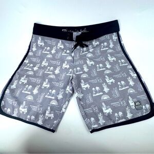 Travis Mathew Gray and Black Board Shorts with‎ Geometric Pattern